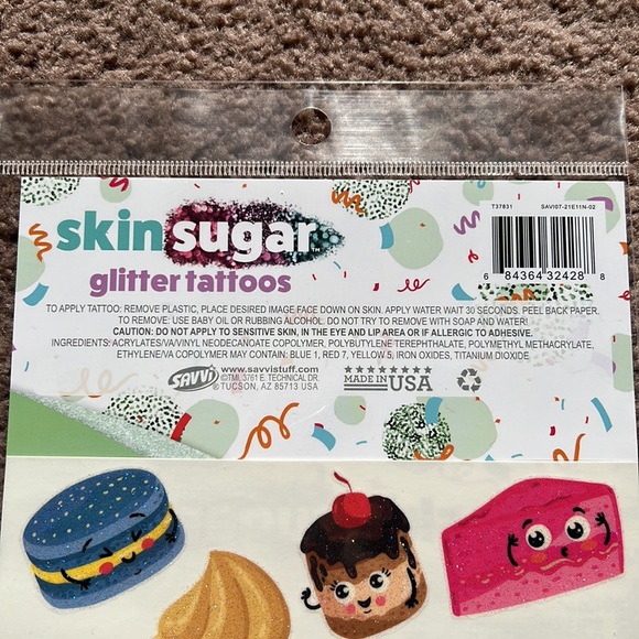 20 Savvi Skin Sugar Glitter Tattoos Candy Donut Waffle Ice Cream Cone Strawberry - Picture 3 of 5